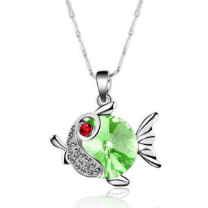 Very Light Green FISH NECKLACE W/CHAIN  .....  FN-11